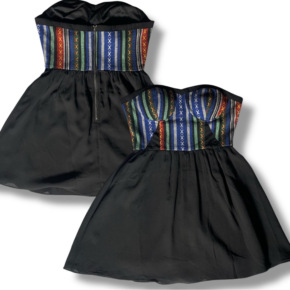 ANIINA Strapless Embroidered Black Mini Dress